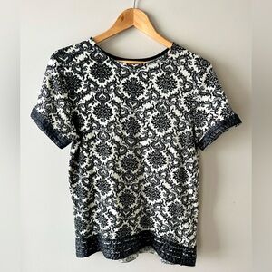 REDSOUL Black & Off-White Damask Blouse Size Medium Textured Trim Whimsigoth